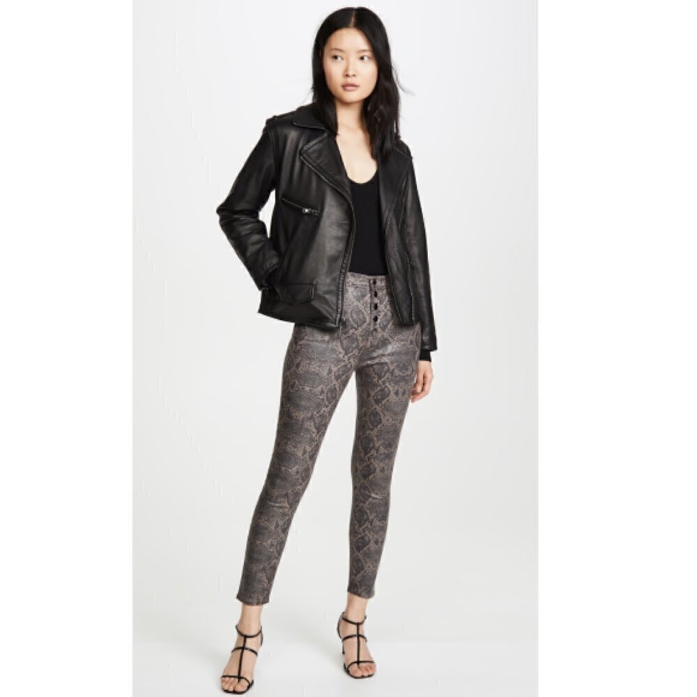 J Brand 'Lillie' Coated Snake-Print Crop Skinny Jeans, Coated Boa